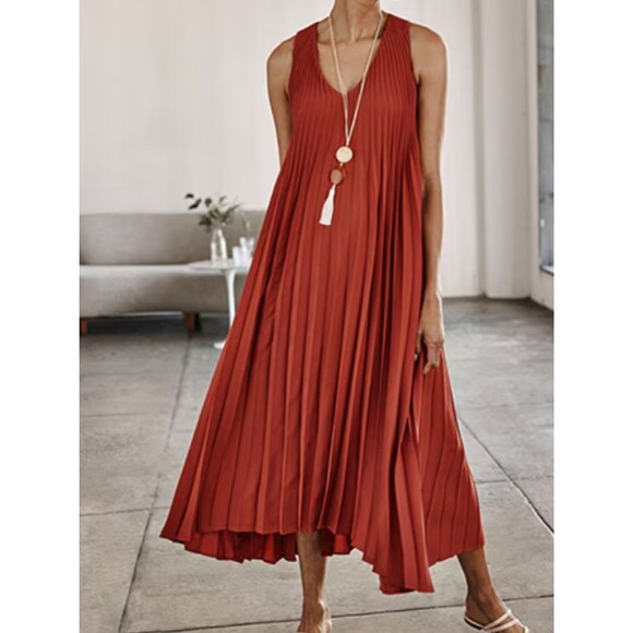 J. Jill Dresses & Skirts - J. Jill women’s pleated V-Neck burnt orange rust Sleeveless Dress Brick Red SM